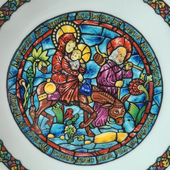 Limoges France Christmas Stained Glass Porcelain Plate Flight Into Egypt 1975 - Picture 2 of 10